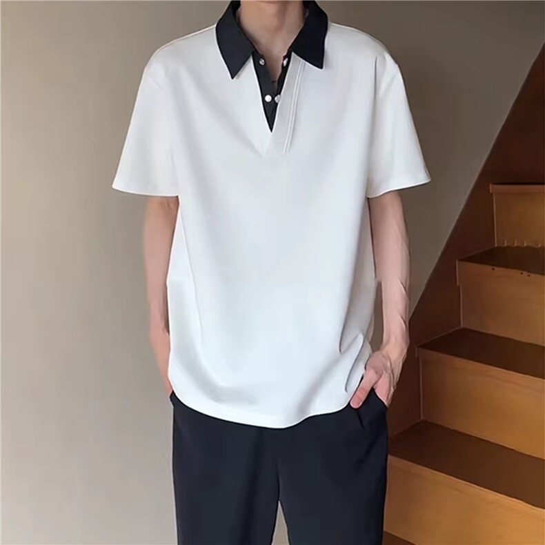 T518-特P28！现货！美式假两件短袖polo衫夏季重磅痞帅高级感t恤,男装T恤,星座1811B