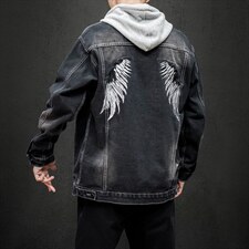 jk575-p95--限价128黑墙牛仔夹克肥仔秋款量足印花大码，男装夹克，星座103A