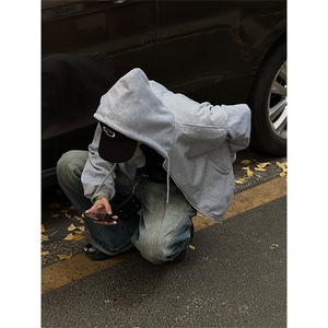 自家图，博主风cleanfit垫肩设计感双拉链卫衣男解构风WYB05-P58图片