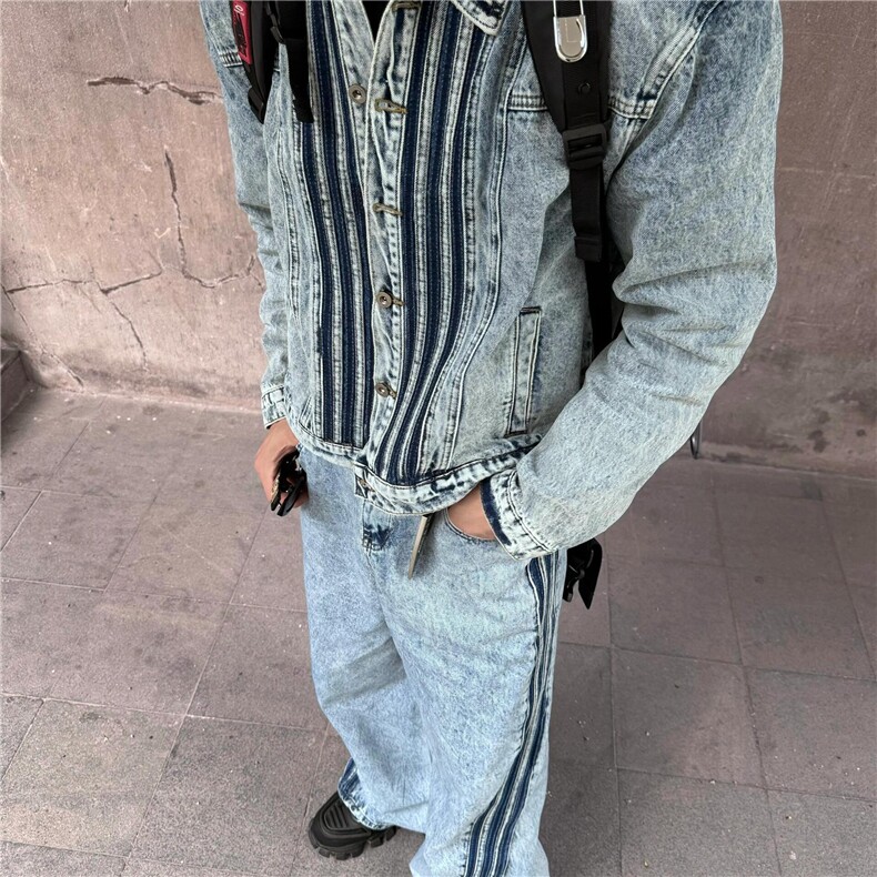 美式覆古三条杠翻领牛仔外套男款潮流街头百搭设计感短款工装夹克,男装工装外套,星座506A