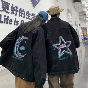 2025春季港风大码不一样印花情侣牛仔夹克外套男JK563-P6588图片