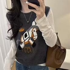 2026年秋季时尚百搭通勤简约休闲小马刺绣拼色马甲，女装马甲，萱芳婷羊绒