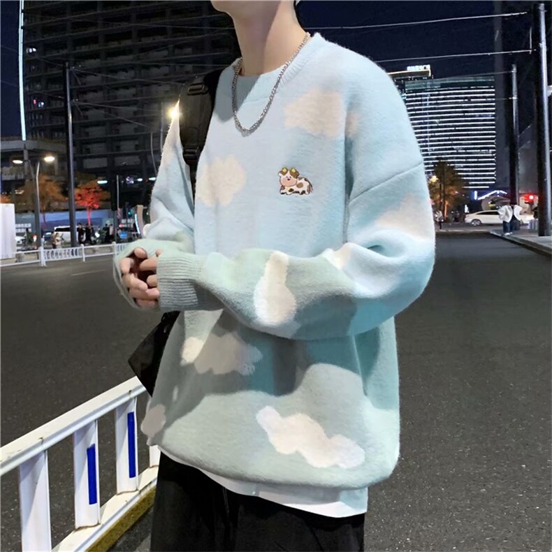 卡通毛衣男潮牌圆领宽松软糯针织衫ins潮流慵懒新款外套5053-p40,男装针织衫/毛衣,星座1008-2