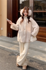 米白色秋冬皮毛一体外套女仿水貂绒休闲上衣2C353--720#P190K288，女装短外套，2C353