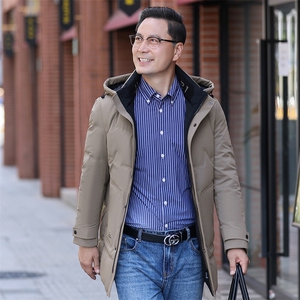 冬季羽绒服外套男士加厚保暖上衣中老年商务休闲连帽爸爸装衣服图片