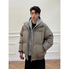 现货高品质重磅工艺美式高街假两件PU皮棉衣男女加厚棉服外套，男装棉衣，电商A486-1