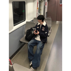 【档口现货】DJM801-批75羊羔绒翻领棉服男冬季加绒加厚慵懒外套图片