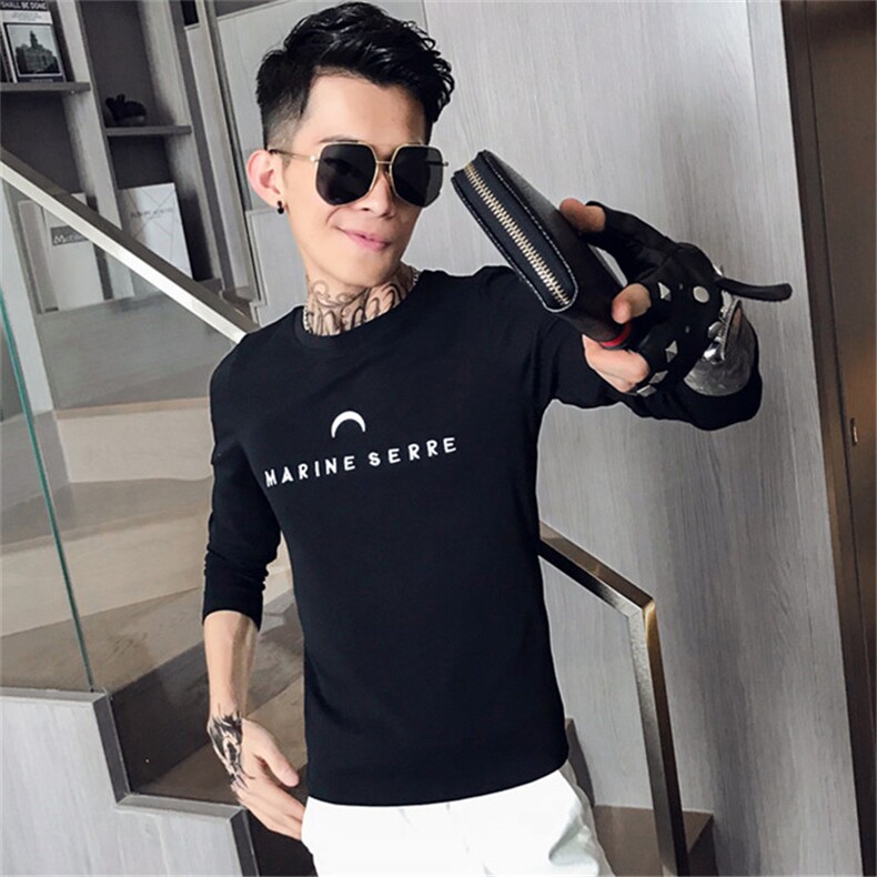 秋季社会人刺绣长袖T恤男士修身精神小伙打底衫C301B-CT04，男装T恤，电商C301B