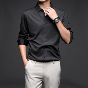 D8012男式服装2023年秋新款衬衫男长袖翻领休闲四季可穿衬衣P73图片