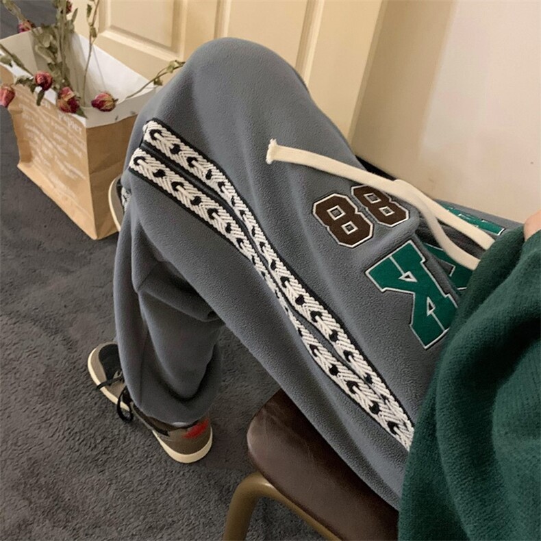 重磅双面摇粒绒刺绣织带束脚休闲裤M~5XLXZ604-KP86-P65控78,男装休闲裤,星座604