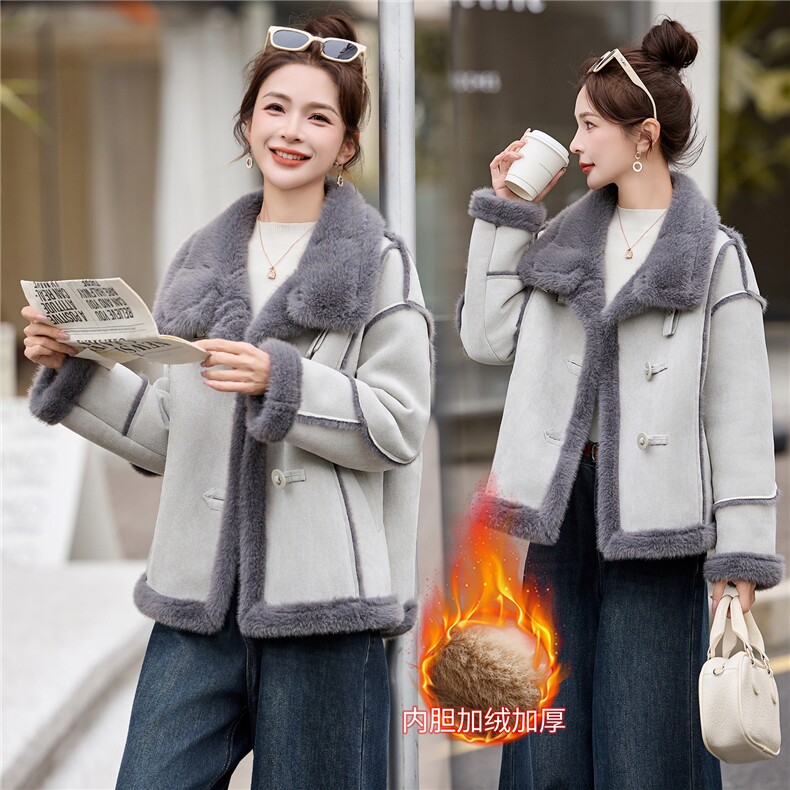 皮毛一体外套女2025冬季新款休闲百搭韩系显瘦加厚保暖羊羔毛外套,女装羊羔毛/颗粒绒,拾衣