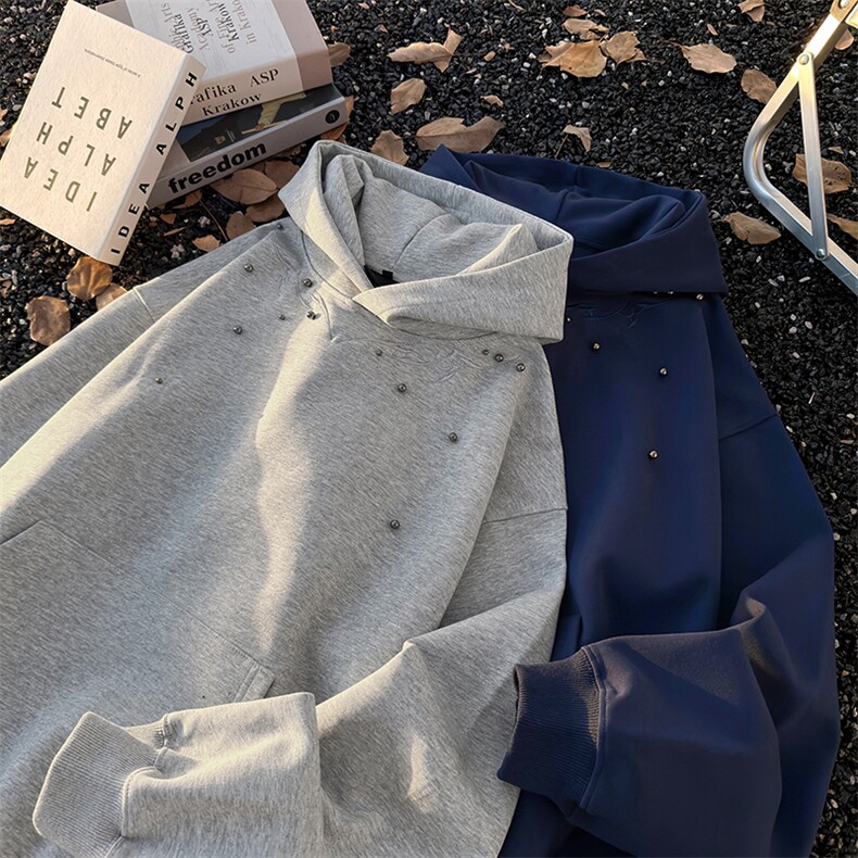 港风秋款男连帽卫衣钉珠刺绣宽松夹克外套WY745P53,男装夹克,星座1013-1