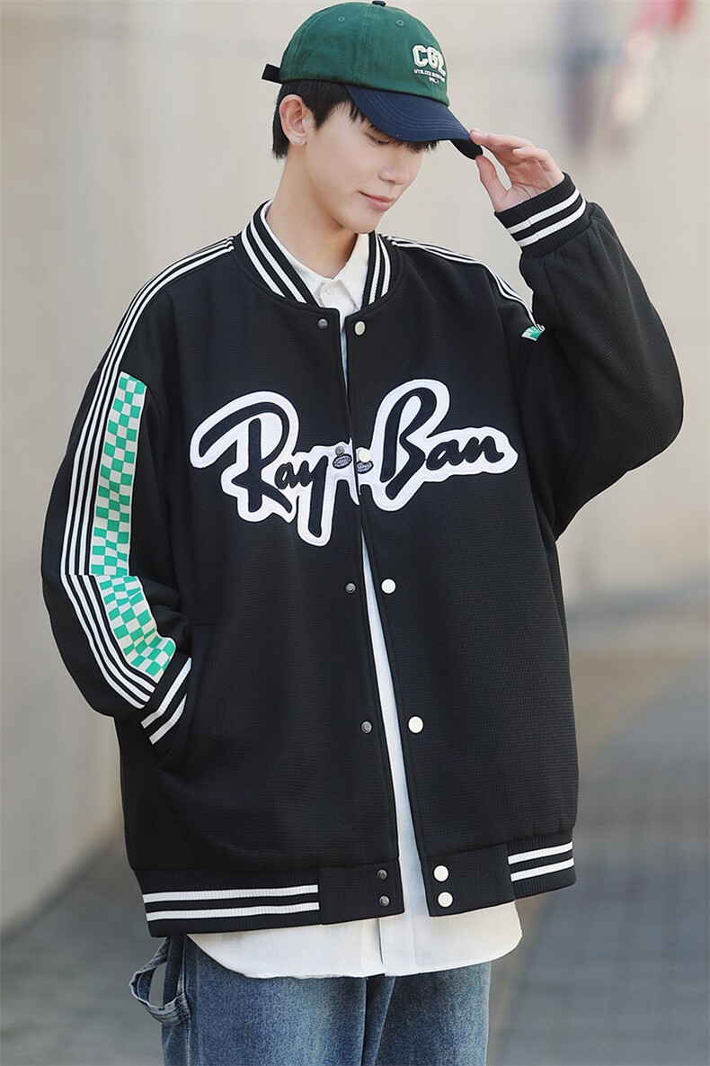 秋季潮牌棒球服男女潮流港风学院风华夫格夹克外套模J203-P75,男装夹克,星座815-2