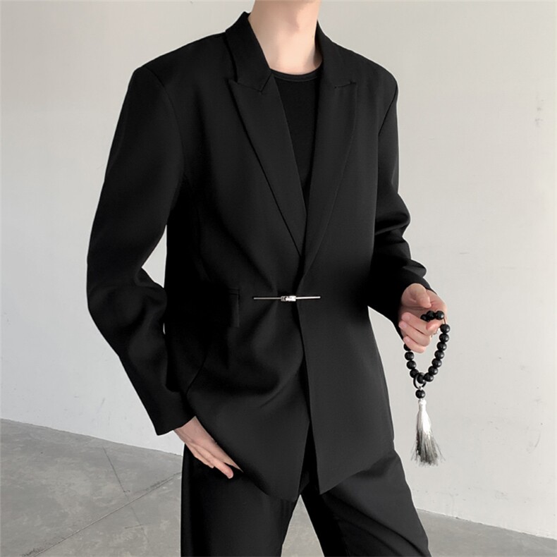 痞帅风高级感金属扣西装外套男新中式垫肩西服2381P115,男装西服,星座512-1（原513-3）
