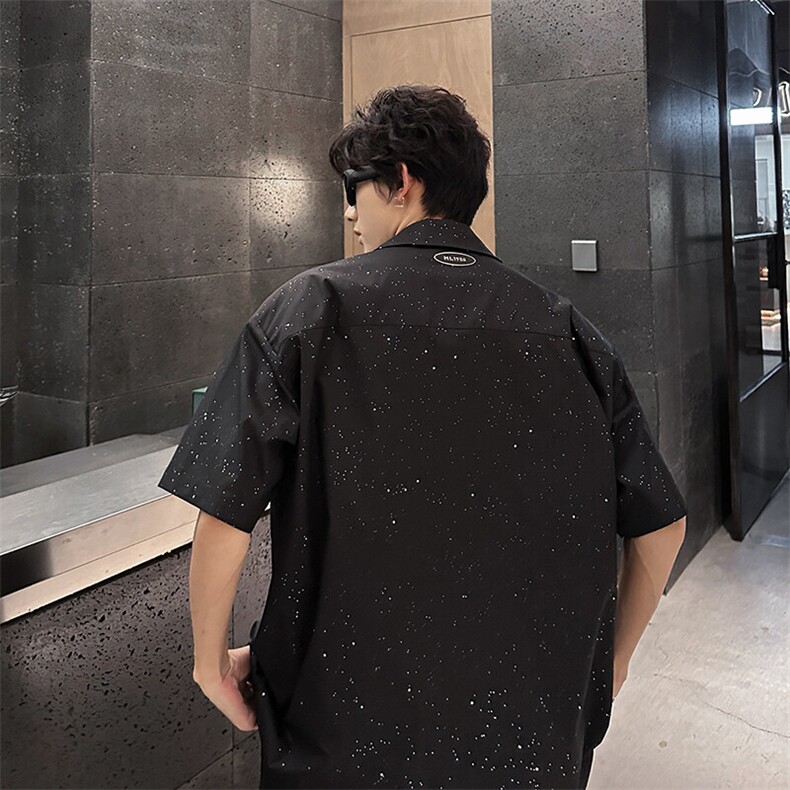 夏季宽松设计款满天星休闲短袖衬衫潮XZ808B-WH036-P52,男装衬衫,星座808B
