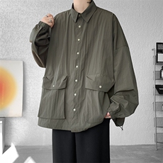 8XL-M春夏廓形衬衫防晒外套特大码多口袋复古慵懒衬衣JK5203/P50，男装夹克，电商B238