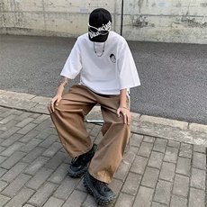 春秋季休闲裤男百搭宽松垂感阔腿裤日系潮牌痞帅直筒裤子K104，男装休闲裤，星座1116A-1（原606A）