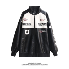 白底秋装2023机车服pu皮衣男女情侣宽松夹克秋季大码外套S246P118，男装皮衣，电商A233-2