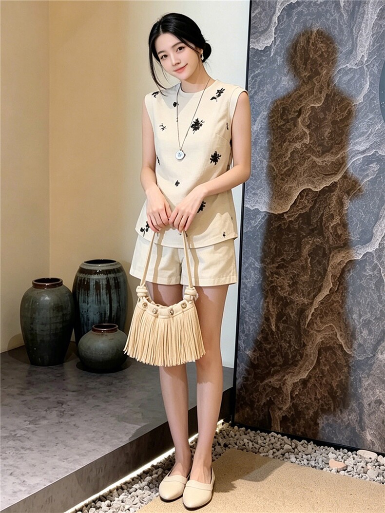 欧货运动休闲套装女夏季新款修身显瘦圆领无袖上衣阔腿短裤两件套,女装套装/套裙,江南