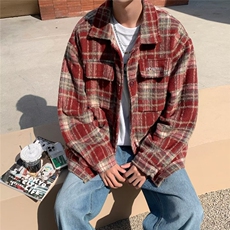 时尚潮宽松型翻领格子慵懒潮流男秋季休闲毛呢大衣JKW9226，男装毛呢大衣，星座516A