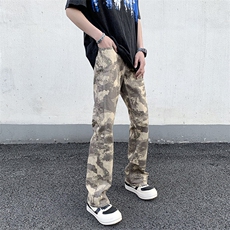 2025春夏美式高街迷彩微喇牛仔裤男街头宽松拼接直筒休闲G970-P55，男装牛仔裤，星座301D-3
