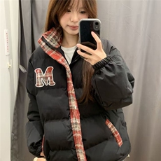 美式复古拼接格子棉衣棉袄2025新款保暖宽松加厚面包服，男装棉衣，星座1210-1