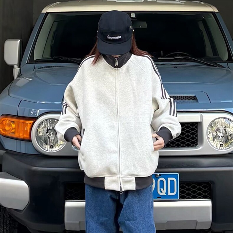抖音得物高品质美式高街重磅结构设计拼接织带立领卫衣外套CM42,男装卫衣,电商A486