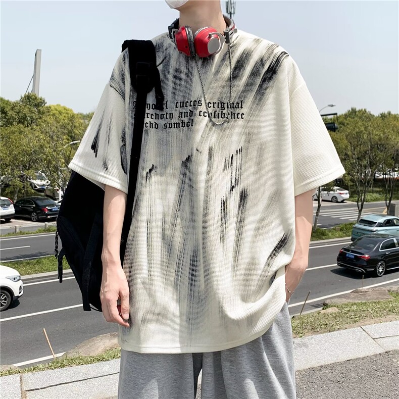 泼墨短袖t恤男夏季美式高街潮牌痞帅宽松半袖1001-1-T569-P32,男装T恤,星座1001-1