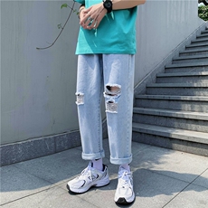 牛仔裤男潮牌韩版潮流宽松直筒裤百搭港风裤子秋季休闲男W801/P44，男装牛仔裤，星座506