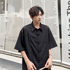 中式元素潮男纯色衬衫A071-C83-P45，男装衬衫，电商A071