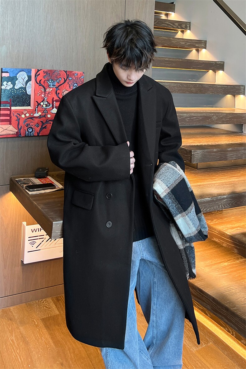 8XL-M厚毛呢大衣男中长款过膝呢子风衣男外套宽松FY1801P120控138,男装夹克,电商D206-1