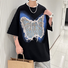 CC342-P50美式高街毛边蝴蝶大流苏贴布T恤控69，男装T恤，星座1611A-1