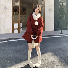 新款现！真狐狸毛保暖红色羽绒服外套2C133-6013-P285-K408，女装羽绒服，2C133