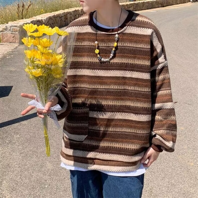 美式街头设计感圆领毛衣男慵懒风休闲针织衫GM44P40图片