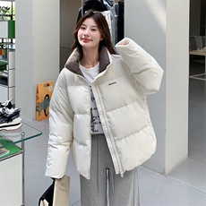 韩版简约加厚立领羽绒服女2025年冬季新款显瘦保暖短款白鸭绒外套，女装羽绒服，2C309