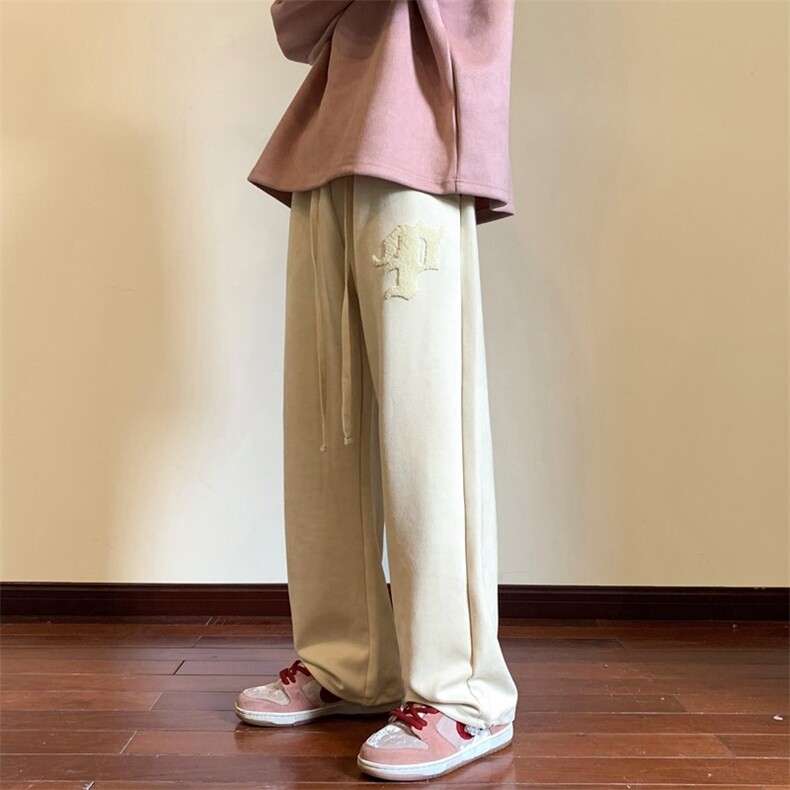 秋季新款麂皮绒哥特字母毛巾绣休闲裤地板景XZ604-KP82-P55控68,男装休闲裤,星座604