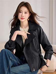 现货海宁气质翻领皮衣女士洋气发财款显瘦休闲百搭春秋外套图片