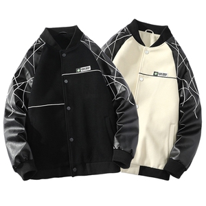精品秋冬装飞行棒球服男女夹克毛呢拼皮刺绣JK1701-P115白底平铺C图片