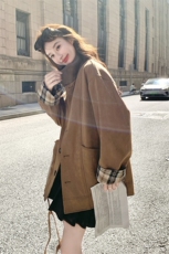 美拉德格纹拼接咖色外套女春秋2025新款甜美减龄穿搭大衣流行爆款，女装短外套，2B237