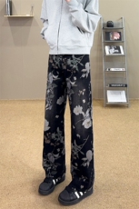 B221美式ins高街小众印花宽松直筒牛仔裤LK25430-特P50控88，男装牛仔裤，电商B221