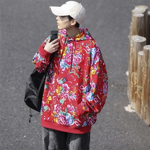W203秋新男女团队服大花连帽卫衣外套潮民族特色花卫衣情侣新中式图片