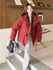 安可拉红连帽加厚棉服2c309-7717-p165-k248，女装棉衣/棉服，2C309