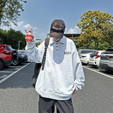 POLO衫男韩版潮流字母高街帅气2023秋冬新款ins宽松外套WB136-P38，男装Polo衫，星座412-2