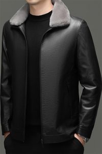 BG-S21389冬季男士海宁真皮羽绒服牛皮夹克白鸭绒内胆百搭外套图片