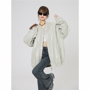 现货2025PU皮夹克美式潮牌女飞行服高街流行外套W318-P35图片