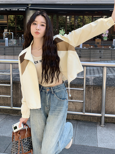 秋季新款拼接冲锋衣短款外套女士休闲百搭显瘦小个子上衣薄款开衫图片