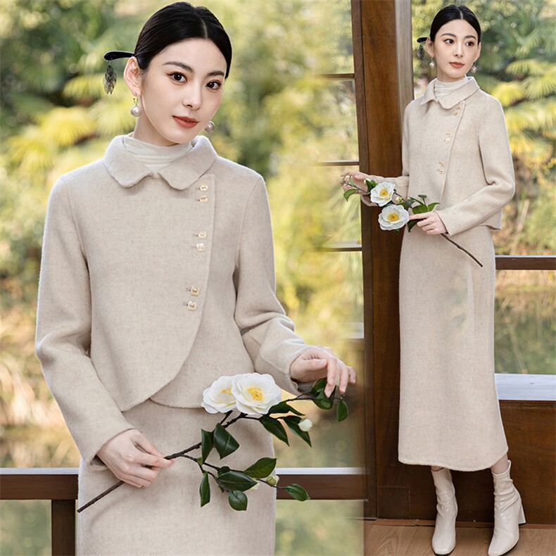 小香风套装女秋冬新款高级感气质名媛毛呢外套半身裙两件套，女装套装/套裙，芷墨服饰