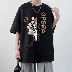京剧脸谱麂皮绒短袖t恤男大码半袖男JD82161-P25，男装T恤，电商A040