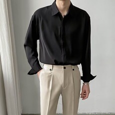 高级坠感冰丝白衬衫男长袖春季新款纯色免烫宽松打底内搭衬衣男士，男装T恤，星座506A