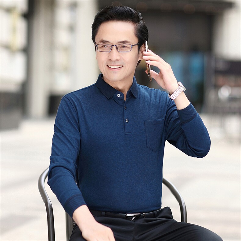 爸爸秋装上衣t恤长袖中年男士夏季打底衫厚款中老年人爷爷春秋款,男装T恤,电商B212（原钱塘6029）